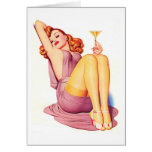 Sexy Classic Pinup Girl in Tan Stockings and Dress Card