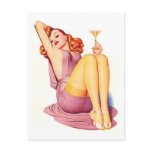 Sexy Classic Pinup Girl in Tan Stockings and Dress postcards