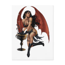 Sexy Devil Girl with a pot of evil. Art by Al Rio. Postcard
