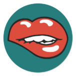 Sexy Lower Lip Bite Round Sticker