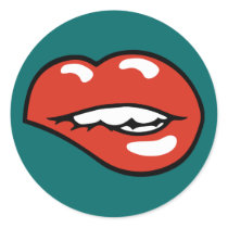 Sexy Lower Lip Bite Round Sticker