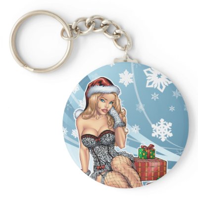 Sexy Ms Claus Santa's Wife in Lingerie by Al Rio Keychain by AlRioArt