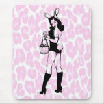 Sexy Naughty Easter Bunny on Pink Leopard mousepads
