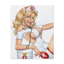 Sexy Nurse Pin-up pulling at Stockings by Al Rio