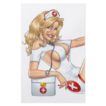 Sexy Nurse Pin-up pulling at Stockings by Al Rio