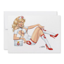 Sexy Nurse Pin-up pulling at Stockings by Al Rio