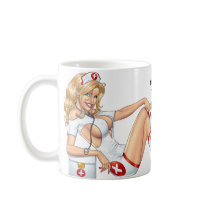 Sexy Nurse Pin-up pulling at Stockings by Al Rio Mugs