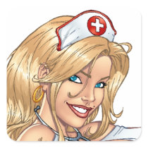Sexy Nurse Pin-up pulling at Stockings by Al Rio