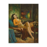 Sexy Pinup Girl Sitting at Home and Smoking Post Card