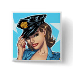 Sexy Police Woman Square Button by Al Rio