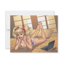 Sexy Ponytail Blonde on Bed with Computer by Al Ri