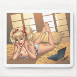 Sexy Ponytail Blonde on Bed with Computer by Al Ri