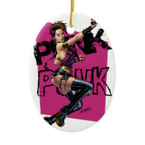 Sexy Punk Rock Girl by the comic artist Al Rio Christmas Tree Ornaments