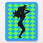 Sexy Silhouette on Blue &  Green Diamonds Mouse Pad