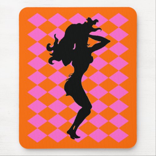 Sexy Silhouette on Pink & Orange Diamonds Mousemat