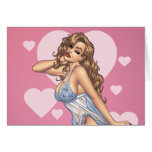 Sexy Valentine's Brunette Pin-up Girl by Al Rio cards