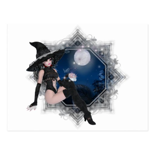 Sexy Witch into the Dark Night Design Postcard