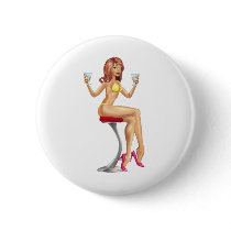 Sexy woman in bikini with cocktails illustration button
