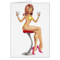 Sexy woman in bikini with cocktails illustration greeting cards