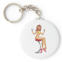 Sexy woman in bikini with cocktails illustration key chains