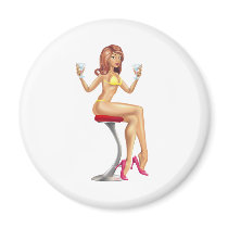 Sexy woman in bikini with cocktails illustration magnets