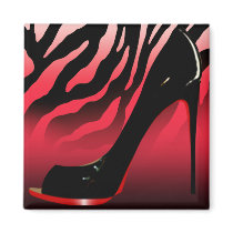 "Sexy Zebra Stiletto" (coral) by Cheryl Daniels Magnets