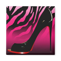 "Sexy Zebra Stiletto" (fuschia) by Cheryl Daniels Magnets
