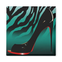"Sexy Zebra Stiletto" turquoise by Cheryl Daniels Refrigerator Magnet