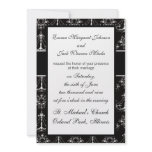 shabby chandelier white black damask design invitations
