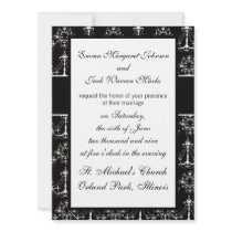 shabby chandelier white black damask design personalized invites