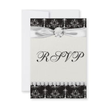 shabby chandelier white black damask personalized announcements