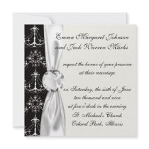 shabby chandelier white black damask announcement