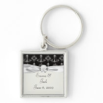 shabby chandelier white black damask key chain