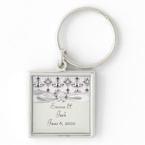 shabby chandelier white black damask keychains