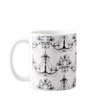 shabby chandelier white black damask coffee mugs