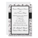 shabby chandelier white black damask pattern invitations