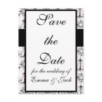 shabby chandelier white black damask pattern post card