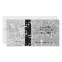shabby chandelier white black damask photo greeting card