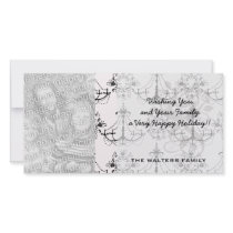 shabby chandelier white black damask customized photo card