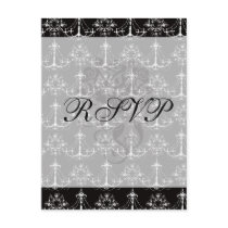 shabby chandelier white black damask post card