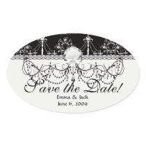 shabby chandelier white black damask oval stickers