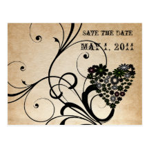 Shabby Chic Black Heart Save the Date Postcards