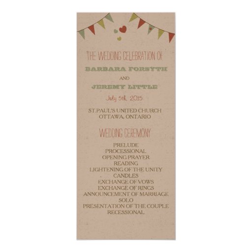 shabby chic bunting wedding program 4x9 25 paper shabby chic bunting wedding program 4x9 25 paper
