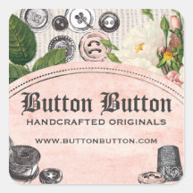 Shabby chic buttons bobbins sewing gift tag label square sticker