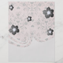 shabby chic grey heart swirl damask on grunge pink flyer