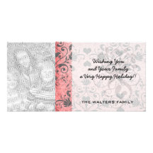 shabby chic grey heart swirl damask on grunge pink photo card