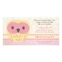 Shabby Chic Owl 1st Birthday Party Invite Photo Cards