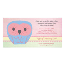 Shabby Chic Owl 1st Birthday Party Invite Photo Card