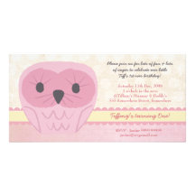 Shabby Chic Pink Owl 1st Birthday Party Invite Personalised Photo Card