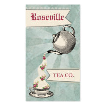 Shabby chic teapot pouring roses teacup gift tag business card template